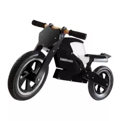 Draisienne en bois Kiddimoto Superbike noire et blanche pour enfants