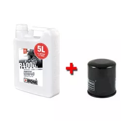 Pack vidange Ipone - Huile 4T 10W40 R4000RS (4l+1l) - Semi-synthèse plus + filtre à huile offert