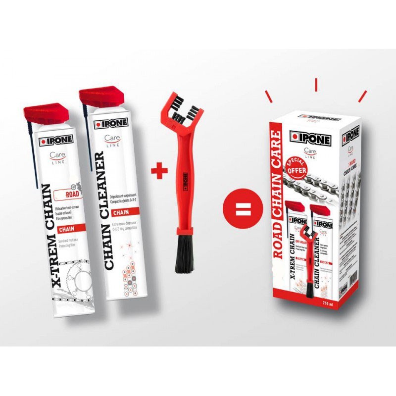 Kit IPONE nettoyage + graissage chaine moto : 2 x 750ml + brosse - Tech2Roo