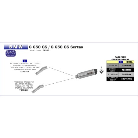 Silencieux RACE-TECH 72615AK ARROW aluminium pour BMW G650GS / Sertao 2011-2016