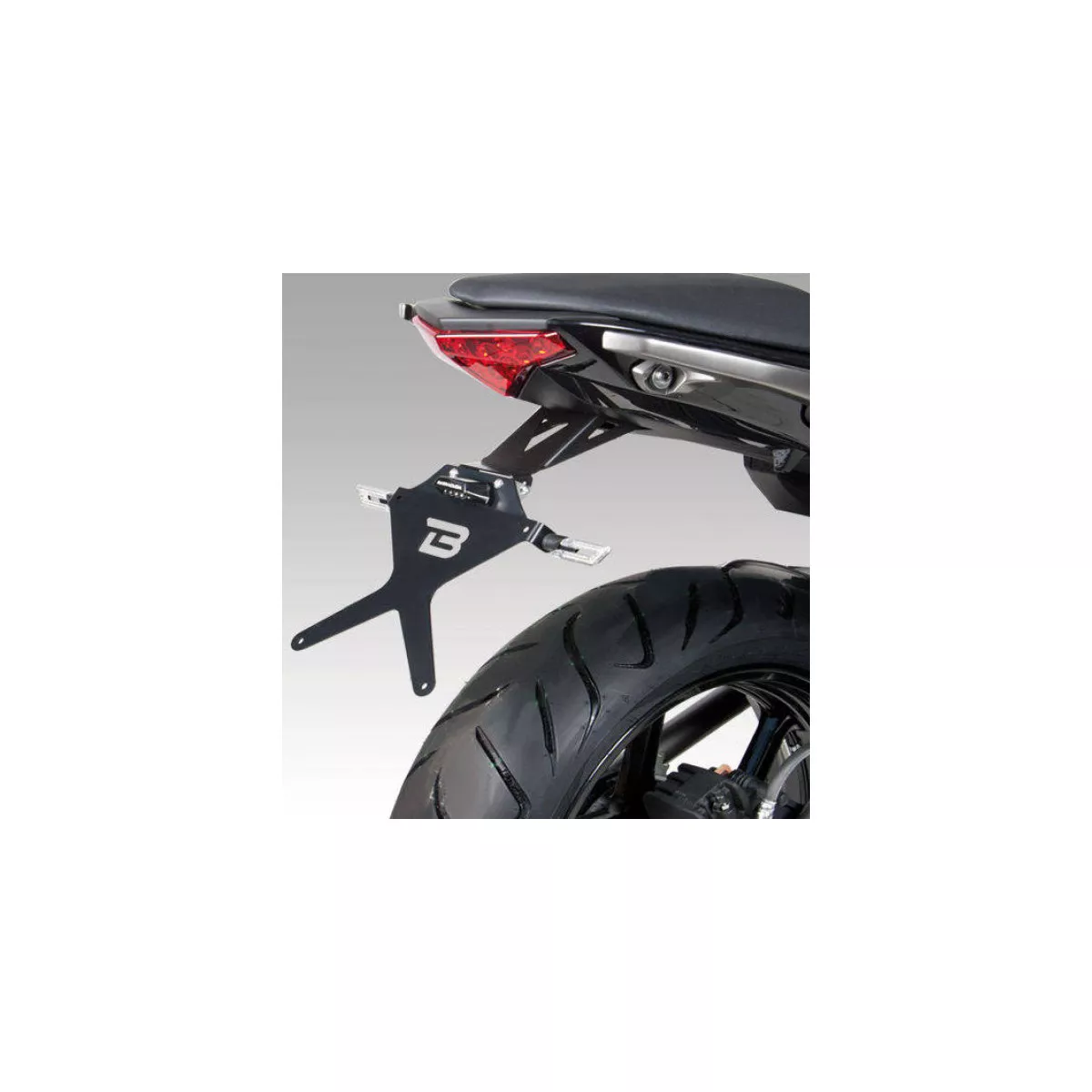 Support Plaque Immatriculation Kawasaki ER-6n 2005-2008 - Pliable 180°, Acier Inox, Avec Fentes Clignotants