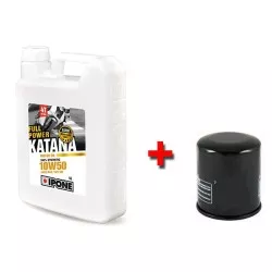 Pack vidange Ipone - Huile 4T 10W50 Full Power Katana 100% synthèse (4l) + filtre à huile offert