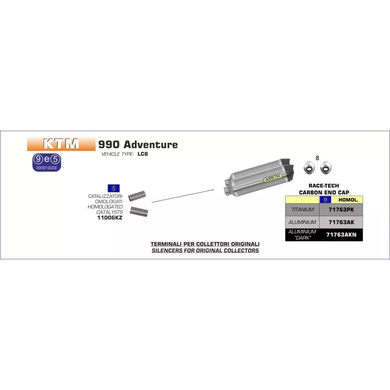 Ligne Complete Approuve Catalyse Arrow Race-tech En Aluminium Avec Embout En Acier Compatible Avec Ktm 690 Smc R 2019 2020 2021 2022 2023 Mototopgun 72624ao + 72156pz + 72157pd