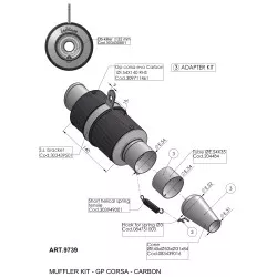 Échappement silencieux Slip-On LeoVince universel GP CORSA SHORT (court 40mm) Racing Carbone, sortie pipette, Ø 54
