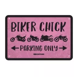 Plaque métallique garage: BIKER CHICK OXFORD pour votre garage, atelier ou votre maison