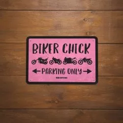 Plaque métallique garage: BIKER CHICK OXFORD pour votre garage, atelier ou votre maison