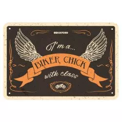 Plaque métallique "Biker chick with class" OXFORD pour votre garage, atelier ou votre maison