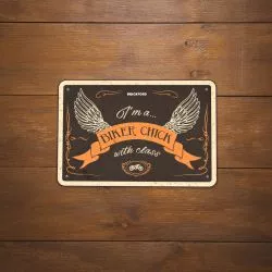 Plaque métallique "Biker chick with class" OXFORD pour votre garage, atelier ou votre maison