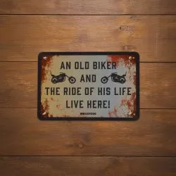 Plaque métallique "The ride of his life live here" OXFORD pour votre garage, atelier ou votre maison