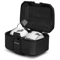 Top Case moto aluminium SHAD TERRA TR55 Aluminium PURE BLACK, volume 55 litres, capacité, 2 casques modulables