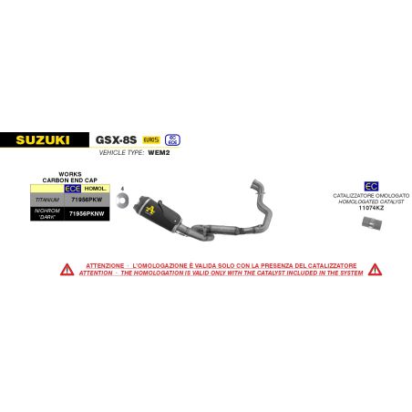 Ligne complète WORKS ARROW 71956PKW Titane pour Suzuki GSX8S 2023 et +