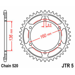 Couronne JT SPROCKETS acier standard 5 - 520 - 44 dents