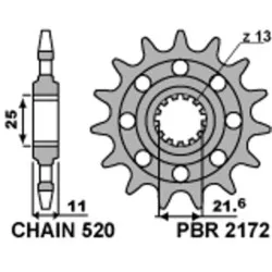 Pignon PBR Racing acier standard 2172 - 520