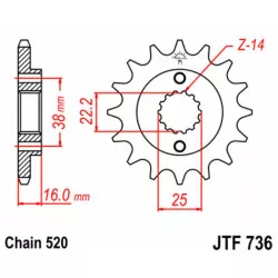 Pignon JT SPROCKETS 14 dents acier standard 736 - 520