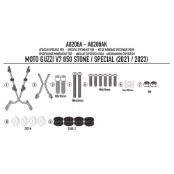Kit d'attaches spécifiques GIVI A8206A pour fixation pare-brise sur Moto Guzzi V7 850 Stone / Special 2021 et +