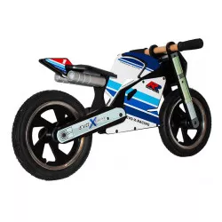 Draisienne en bois Kiddimoto Superbike Suzuki GSX-R bleue blanche