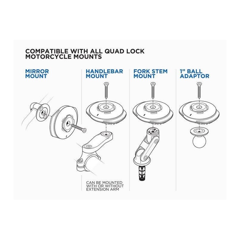 Chargeur à induction pour supports Quad Lock pour moto (à brancher