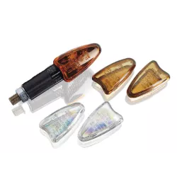 Clignotants STAR à ampoules PUIG 4176, homologués, LONG, Noir, verre ambre + tulipe fumée + tulipe laser 89 x 42mm.