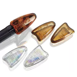 Clignotants STAR à ampoules PUIG 4175, homologués, COURT, Noir, verre ambre + tulipe fumée + tulipe laser 69 x 42mm.
