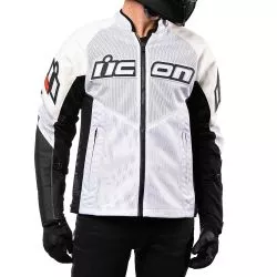 Blouson moto ICON AF Cuir / Mesh Blanc