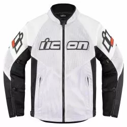 Blouson moto ICON AF Cuir / Mesh Blanc