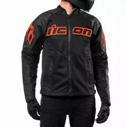 Blouson moto ICON AF Cuir / Mesh Noir Rouge