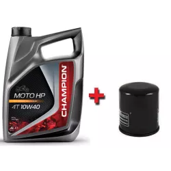Pack vidange CHAMPION - Huile 4T MOTO HP 10W40 4L - semi-synthèse + filtre à huile