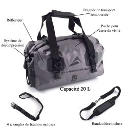 Sac de voyage moto étanche Pyramid, gris, volume 20 Litres