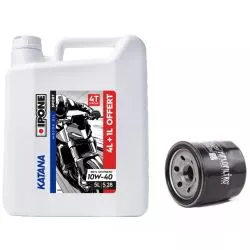 Pack vidange Ipone - Huile 4T 10W40 Katana 100% synthèse (4L+1L) + filtre à huile offert