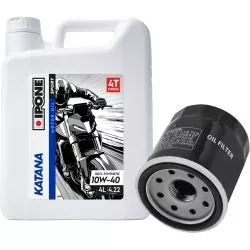 Pack vidange Ipone - Huile 4T 10W40 KATANA 100% synthèse (4l) + filtre à huile offert