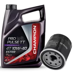 Pack vidange CHAMPION - Huile 4T Propulse TT 10W40 4L - 100% synthèse avec Esters + filtre à huile