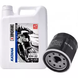 Pack vidange Ipone - Huile 4T 10W50 KATANA 100% synthèse (4l) + filtre à huile offert