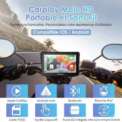 Écran connecté moto 7 pouces Carpuride W702 - CarPlay & Android Auto - Universel