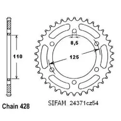 Sifam - Couronne Acier 52 Dents - Pas 428 - Similaire JTR4371
