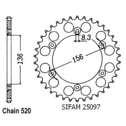Sifam - Couronne Husqvarna - Gas Gas 125/250/510/610 1990-2004 - 520 - 52 Dents - Similaire JTR822