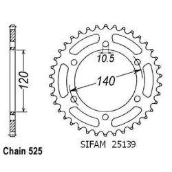 Sifam - Couronne Gsx-r 750 W 1998 - 525 - 44 Dents - Similaire JTR498