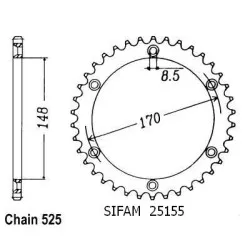 Sifam - Couronne Dr 800 S 1994-1996 - 525 - 47 Dents - Similaire JTR1821