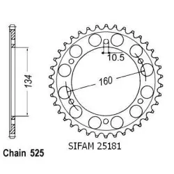 Sifam - Couronne Honda Cbr 600 F1 2001 - 525 - 45 Dents - Similaire JTR1307
