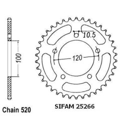 Sifam - Couronne Aprilia 125 Rs 2006 - 520 - 40 Dents - Similaire JTR703