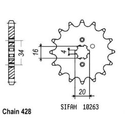 Sifam - Pignon 17 Dents - Pas 428 - Similaire JTF263