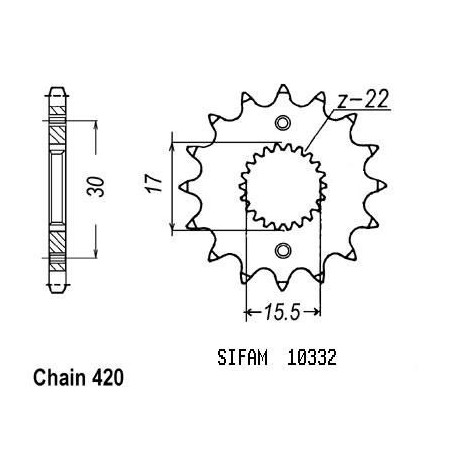 Sifam - Pignon 12 Dents - Pas 420 - Similaire JTF1256