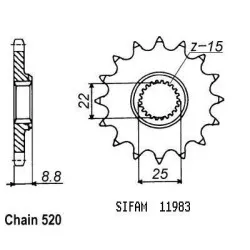 Sifam - Pignon Ktm - Tous Modèles 2t 1984-2004 - 520 - 12 Dents - Similaire JTF1901