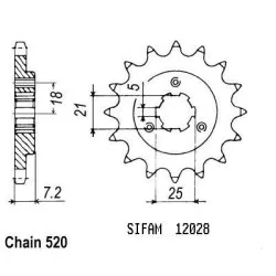 Sifam - Pignon 14 Dents - Pas 520 - Similaire JTF437
