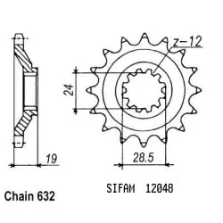Sifam - Pignon 15 Dents - Pas 632 - Similaire JTF524