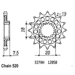 Sifam - Pignon Acier - 520 - 13 Dents - Similaire JTF326