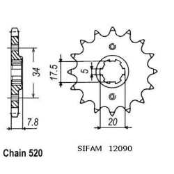 Sifam - Pignon 12 Dents - Pas 520 - Similaire JTF327