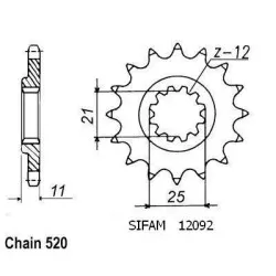 Sifam - Pignon 17 Dents - Pas 520 - Similaire JTF824