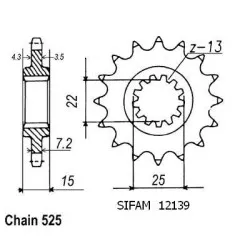 Sifam - Pignon Daytona 600/650 - 525 - 14 Dents - Similaire JTF1515