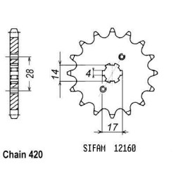 Sifam - Pignon 15 Dents - Pas 420 - Similaire JTF1127